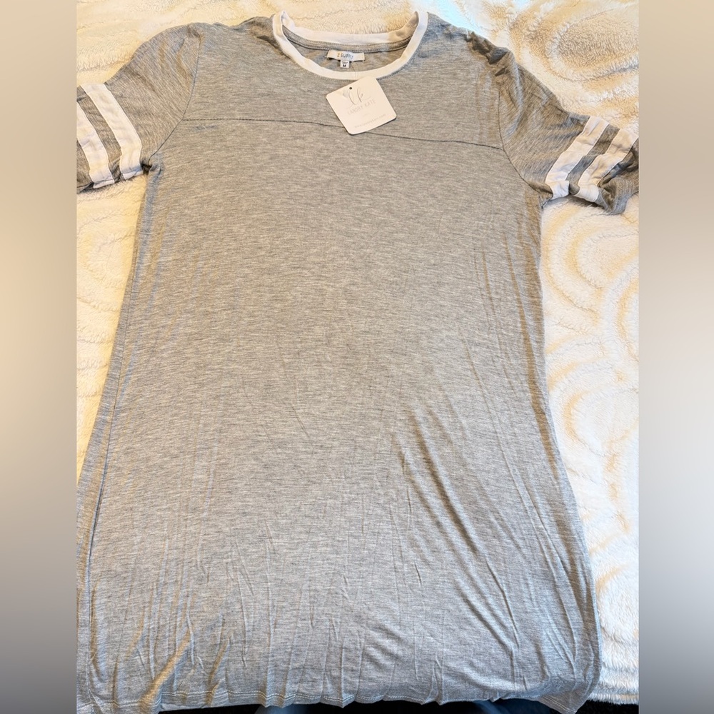 Women’s Z Supply Heather Grey & White T-Shirt Dress, Size M, NWT, Sporty Casual